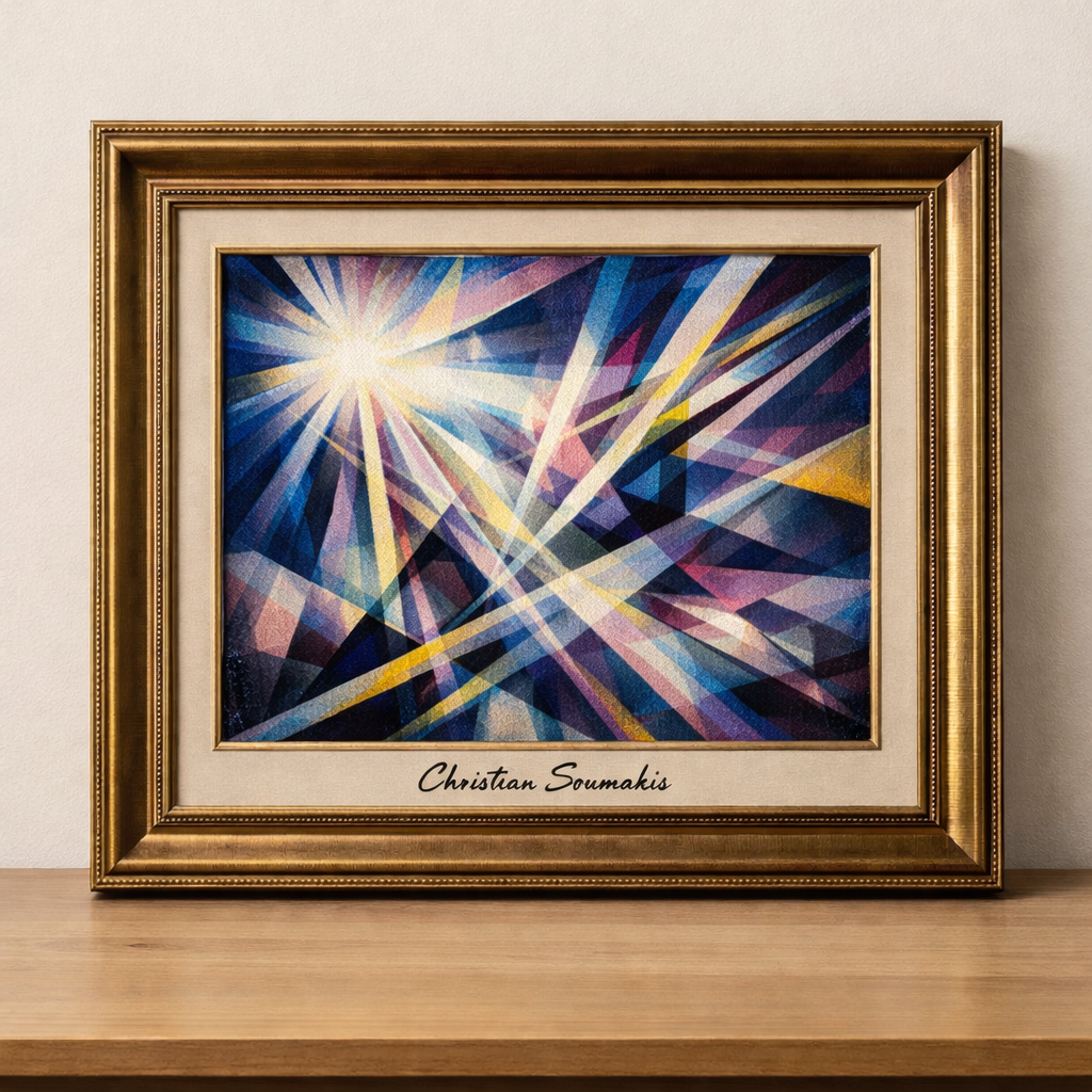 Abstract Rayonist art with geometric beams