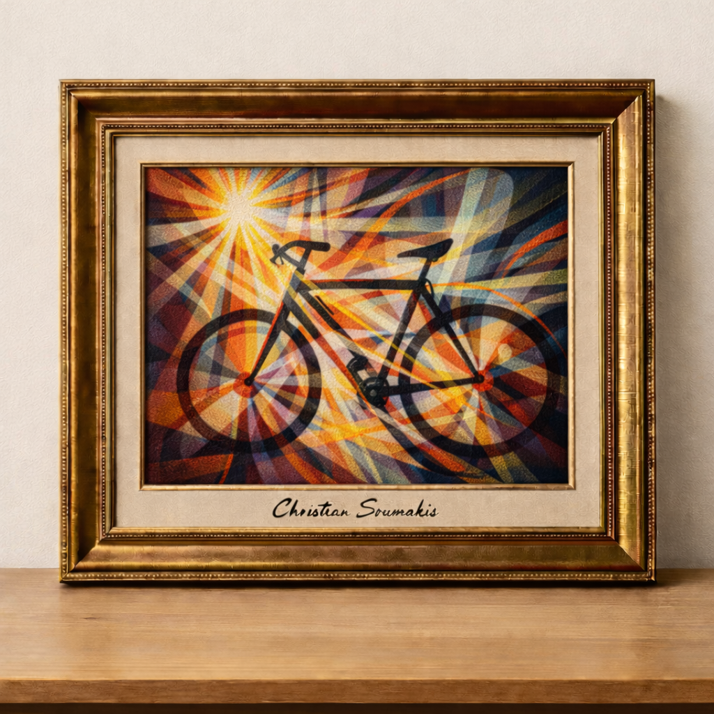 Abstract bicycle in vibrant light beams