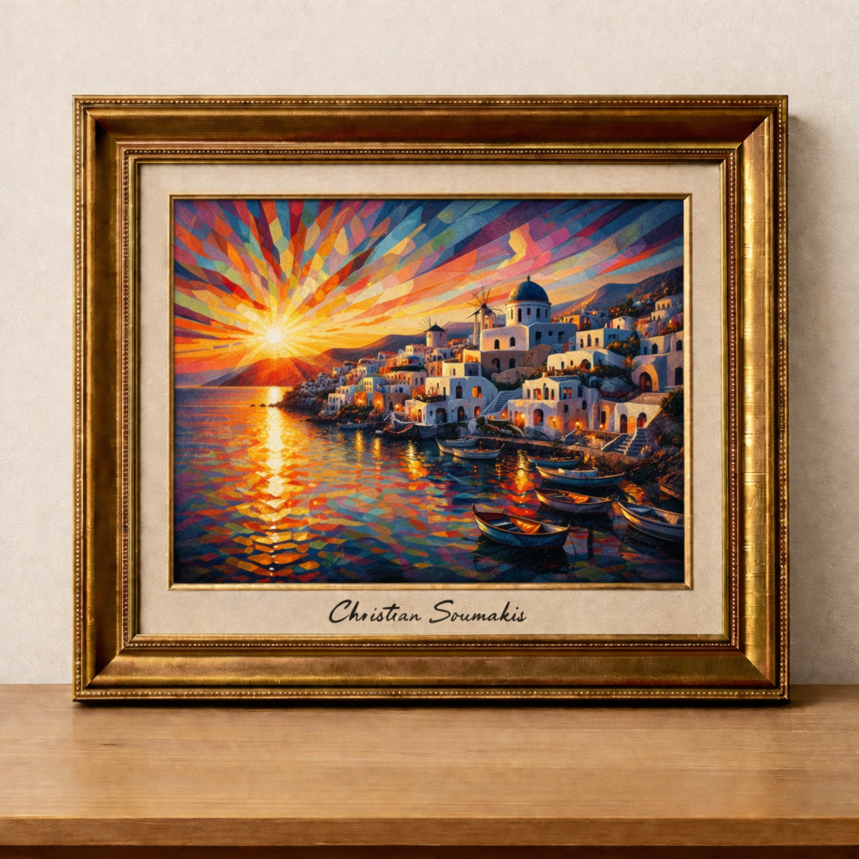 Coastal sunset in colorful mosaics