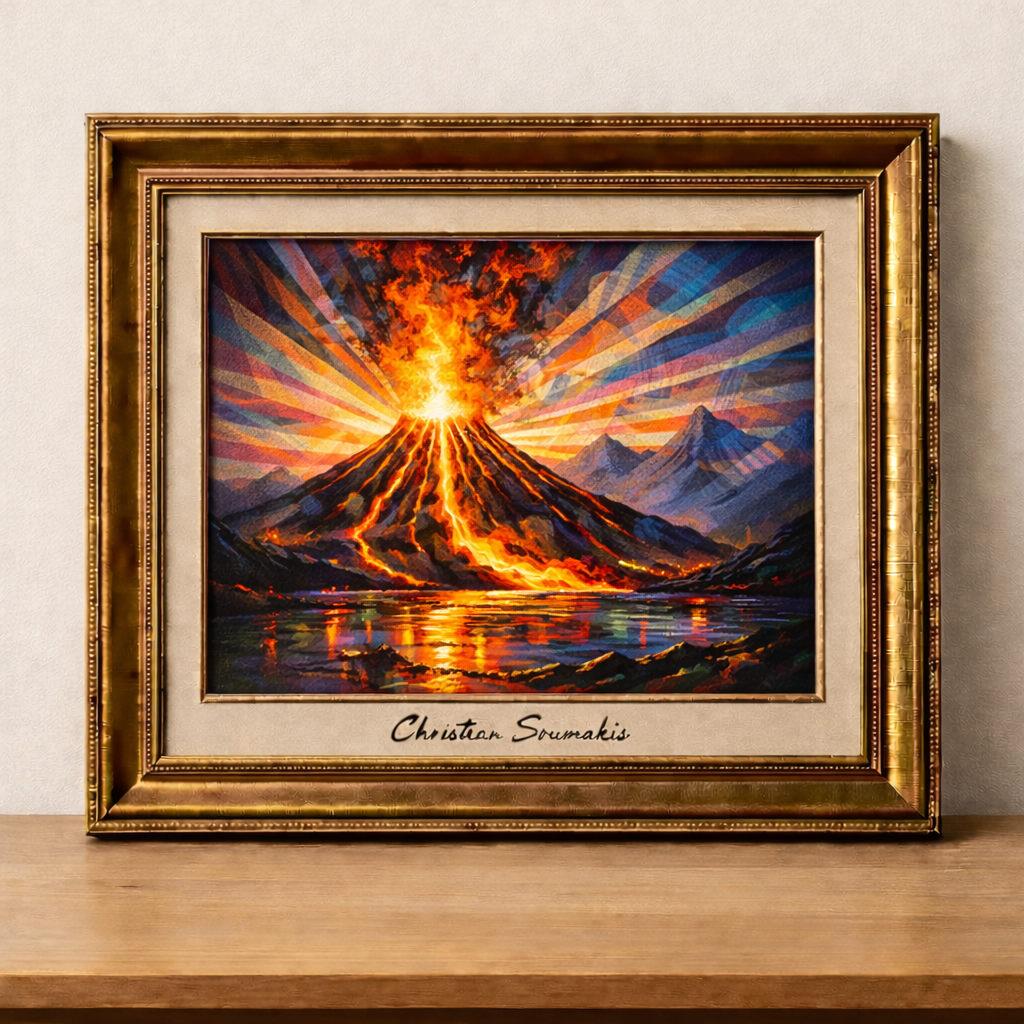 Éruption volcanique abstraite en Rayonisme