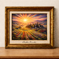 Framed Tuscan sunset painting