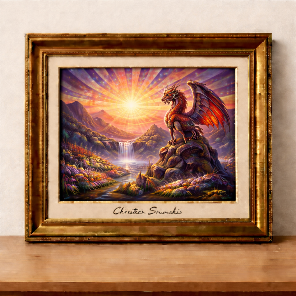 Majestic dragon above glowing city