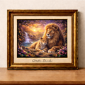 Majestic lions in a sunset landscape