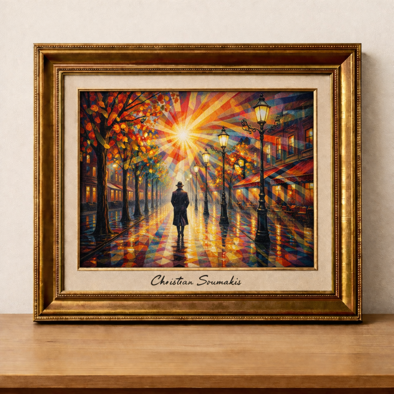 Nocturnal promenade with golden reflections