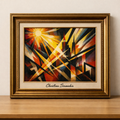 Rayonist painting on wooden surface