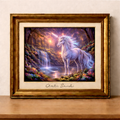 Unicorn in enchanted twilight forest