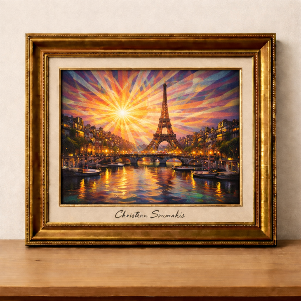 Vibrant Paris sunset with Eiffel Tower