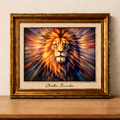 Vibrant lion portrait in Rayonism style