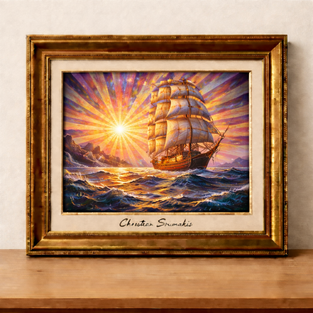 Vibrant sunset sailboat masterpiece